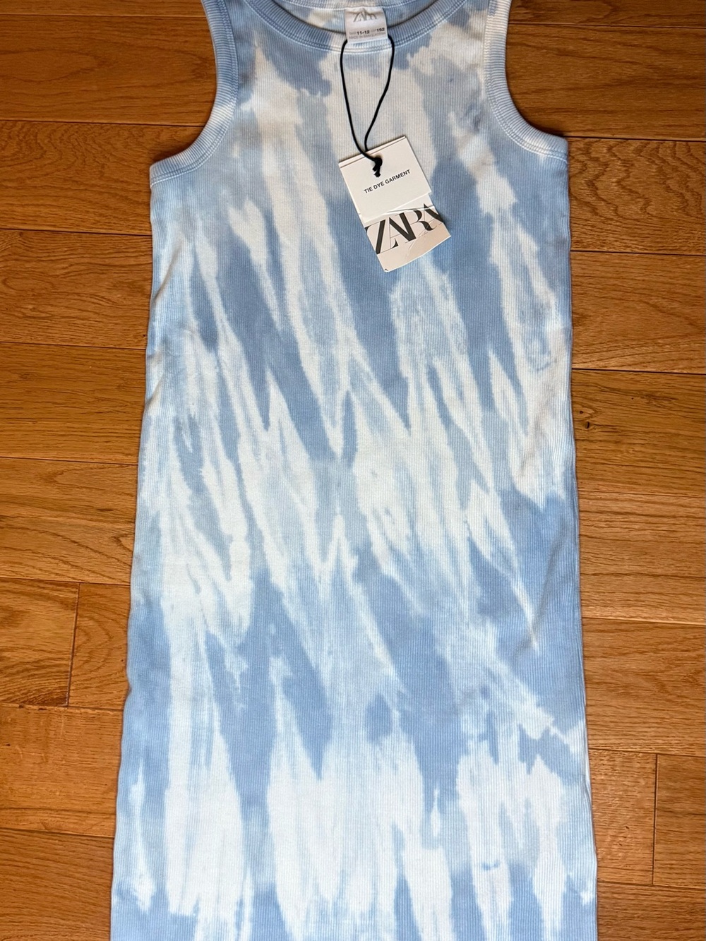 NWT Zara Girls Tie Dye Ribbed Tank Dress Blue White Size 11-12